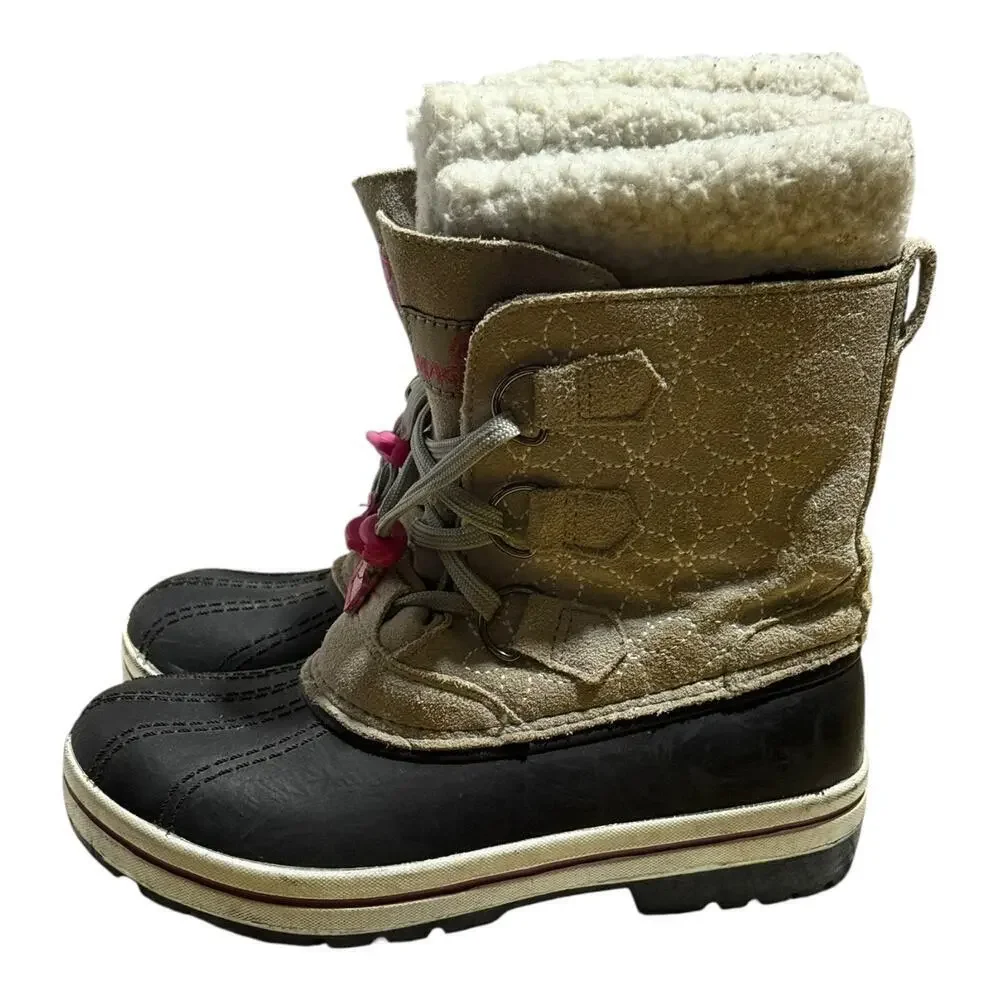 Magellan Kids Winter Snow Boots Size 3 Gray Black Pink Waterproof Insulated